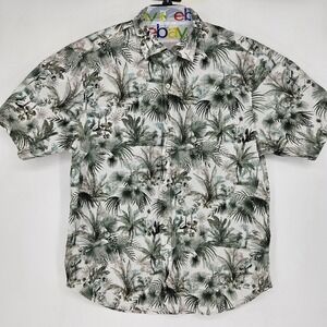 Tommy Bahama Shirt Mens Large Hawaiian Short Sleeve Crinkle Palm Trees Button Up